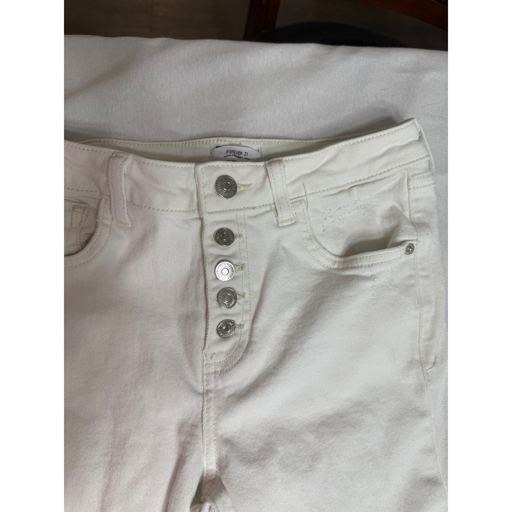 Forever 21 Premium White High Rise Button Fly Bell Bottom Flare Jeans Size 25 - Picture 4 of 6